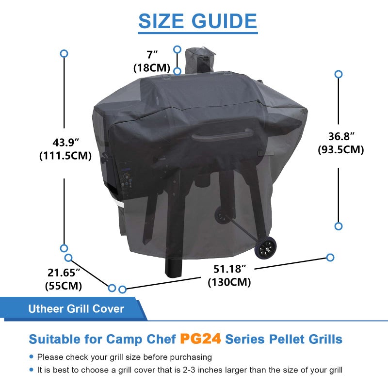 Utheer Pellet Grill Cover for Camp Chef Smoker, Cover Upgraded Full-Length Heavy Duty Waterproof Anti-UV Cover for Woodwind Pro 24 PG24SE PG2424SGB SmokePro DLX 24 PG24MZG PG24WWSB, for Weber Searwood 600 - Image 2